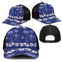 Blue Hawaii Palm Tree Hibiscus Mesh Trucker Cap Fantasy Summer Vibe LT01 - Polynesian Pride