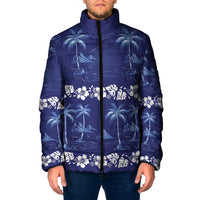 Blue Hawaii Palm Tree Hibiscus Padded Jacket Fantasy Summer Vibe