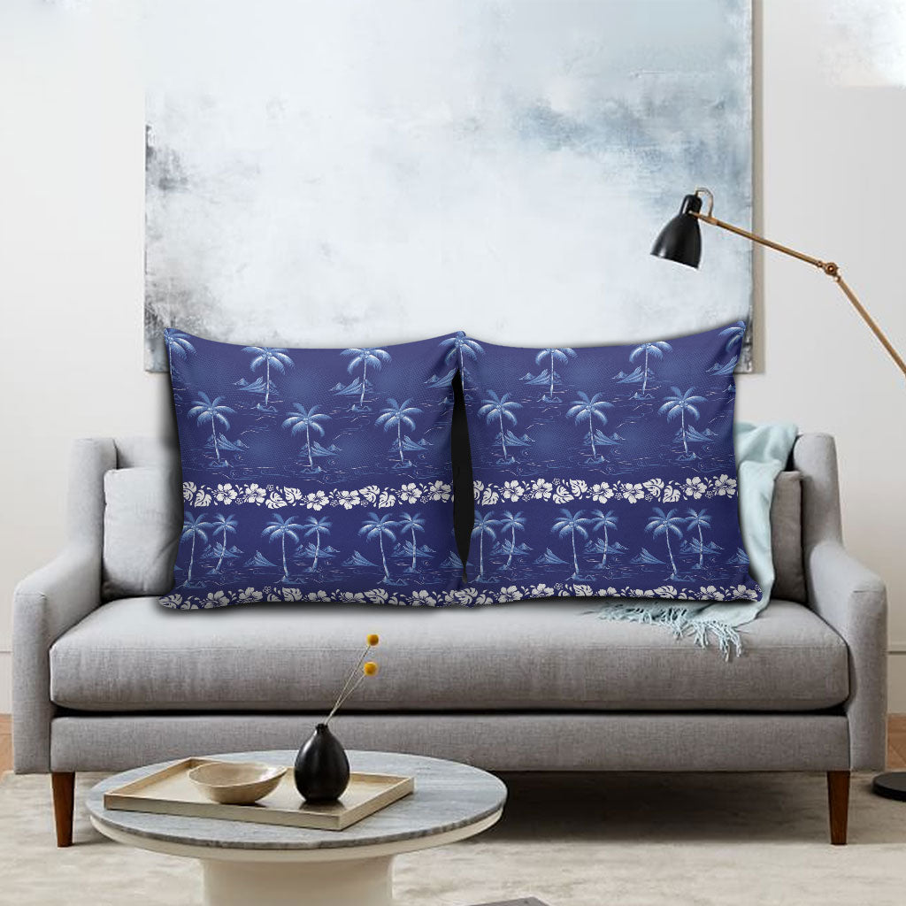 Blue Hawaii Palm Tree Hibiscus Pillow Cover Fantasy Summer Vibe LT01 - Polynesian Pride