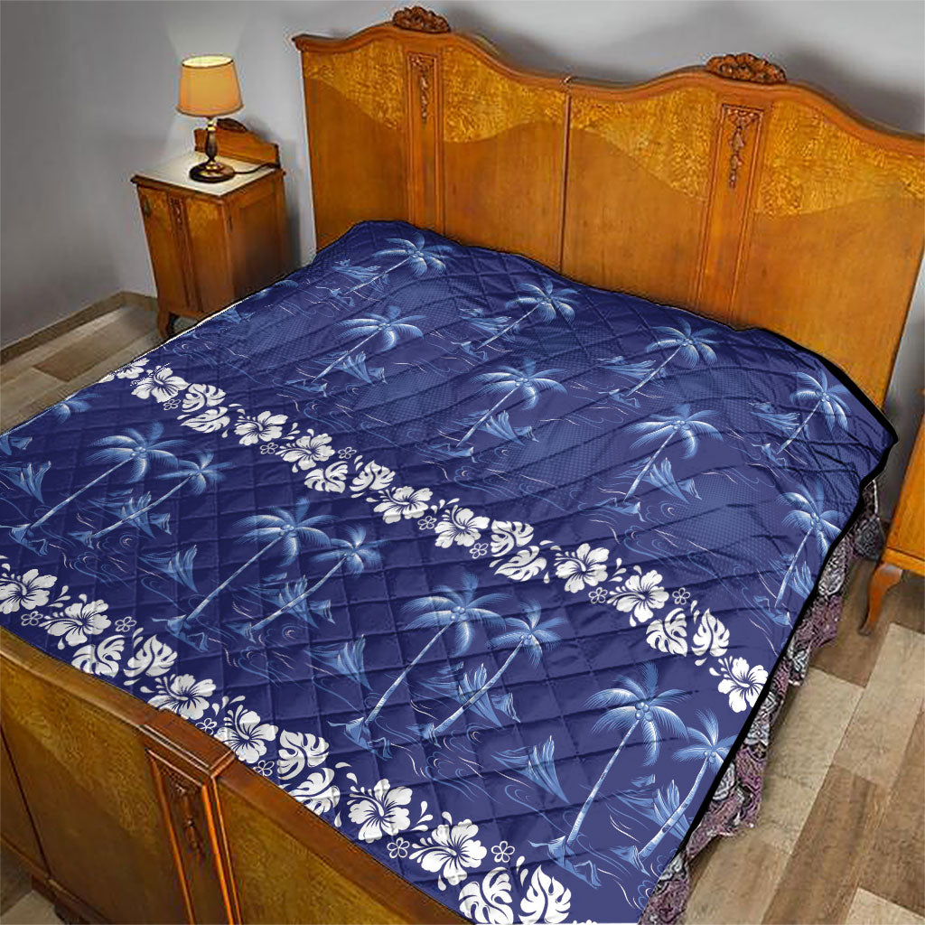 Blue Hawaii Palm Tree Hibiscus Quilt Fantasy Summer Vibe LT01 - Polynesian Pride