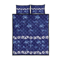 Blue Hawaii Palm Tree Hibiscus Quilt Bed Set Fantasy Summer Vibe