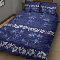 Blue Hawaii Palm Tree Hibiscus Quilt Bed Set Fantasy Summer Vibe