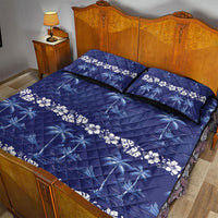 Blue Hawaii Palm Tree Hibiscus Quilt Bed Set Fantasy Summer Vibe