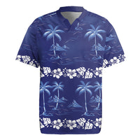 Blue Hawaii Palm Tree Hibiscus Rugby Jersey Fantasy Summer Vibe