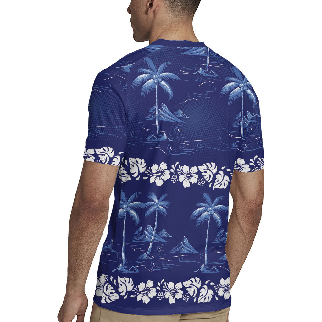 Blue Hawaii Palm Tree Hibiscus Rugby Jersey Fantasy Summer Vibe