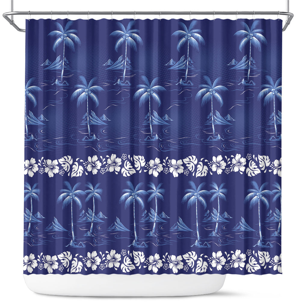 Blue Hawaii Palm Tree Hibiscus Shower Curtain Fantasy Summer Vibe LT01 Blue - Polynesian Pride