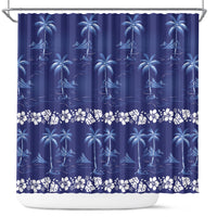 Blue Hawaii Palm Tree Hibiscus Shower Curtain Fantasy Summer Vibe LT01 Blue - Polynesian Pride