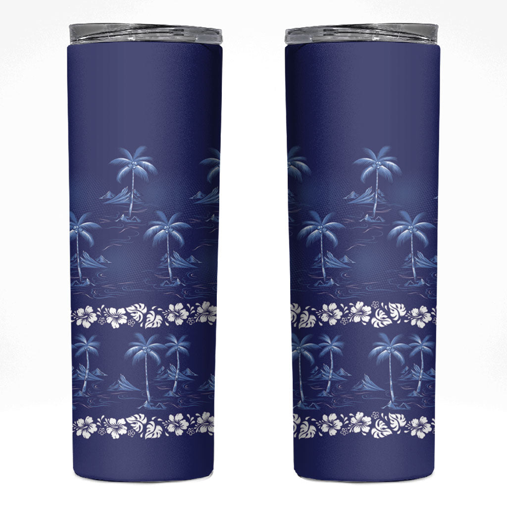 Blue Hawaii Palm Tree Hibiscus Skinny Tumbler Fantasy Summer Vibe