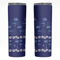 Blue Hawaii Palm Tree Hibiscus Skinny Tumbler Fantasy Summer Vibe