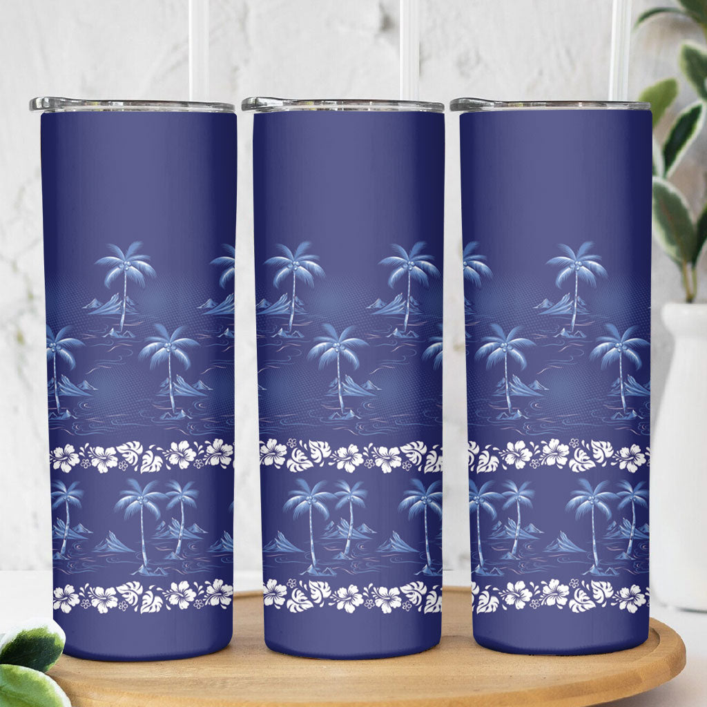 Blue Hawaii Palm Tree Hibiscus Skinny Tumbler Fantasy Summer Vibe