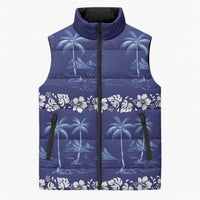 Blue Hawaii Palm Tree Hibiscus Sleeveless Puffer Jacket Fantasy Summer Vibe LT01 Unisex Blue - Polynesian Pride