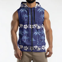Blue Hawaii Palm Tree Hibiscus Sleeveless Zip Hoodie Fantasy Summer Vibe