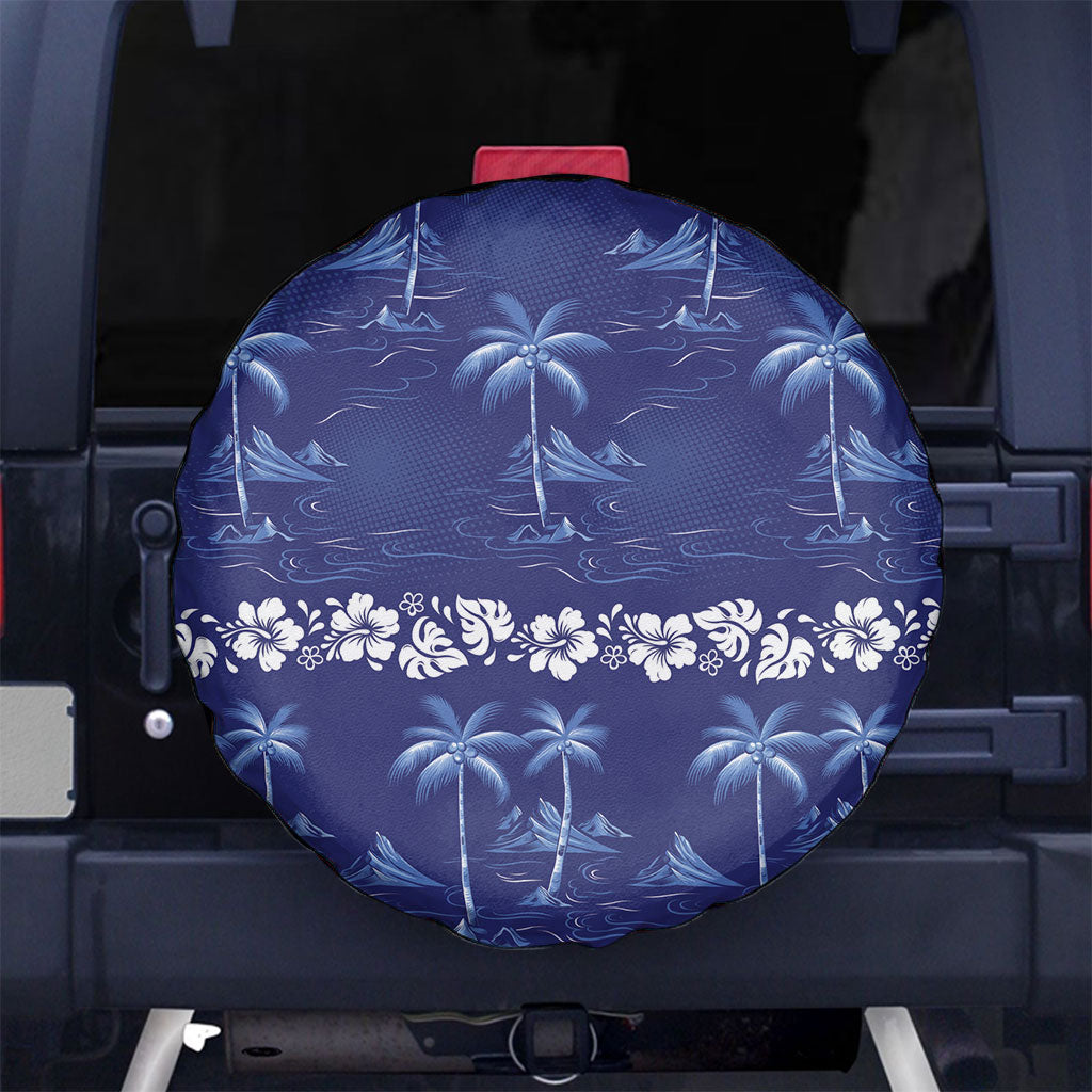 Blue Hawaii Palm Tree Hibiscus Spare Tire Cover Fantasy Summer Vibe