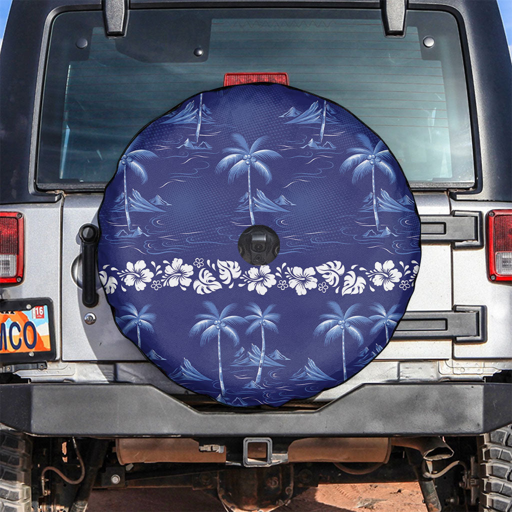 Blue Hawaii Palm Tree Hibiscus Spare Tire Cover Fantasy Summer Vibe