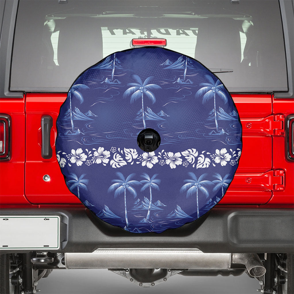 Blue Hawaii Palm Tree Hibiscus Spare Tire Cover Fantasy Summer Vibe