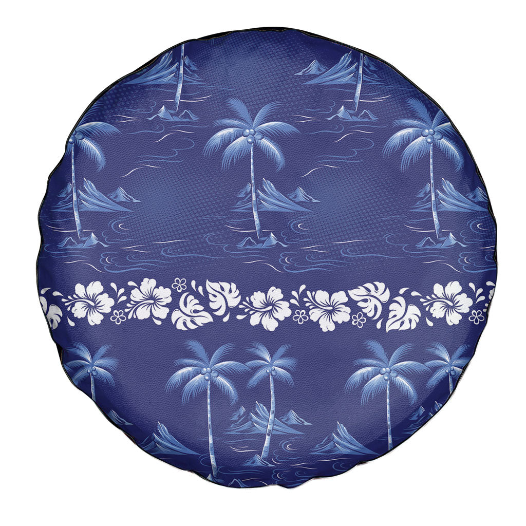 Blue Hawaii Palm Tree Hibiscus Spare Tire Cover Fantasy Summer Vibe