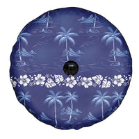 Blue Hawaii Palm Tree Hibiscus Spare Tire Cover Fantasy Summer Vibe