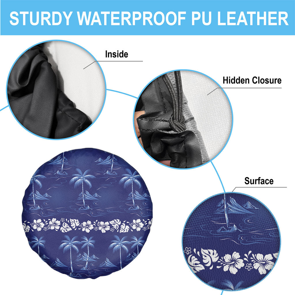 Blue Hawaii Palm Tree Hibiscus Spare Tire Cover Fantasy Summer Vibe