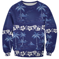 Blue Hawaii Palm Tree Hibiscus Sweatshirt Fantasy Summer Vibe LT01 Unisex Blue - Polynesian Pride