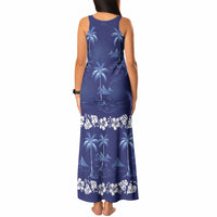 Blue Hawaii Palm Tree Hibiscus Tank Maxi Dress Fantasy Summer Vibe