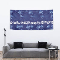 Blue Hawaii Palm Tree Hibiscus Tapestry Fantasy Summer Vibe