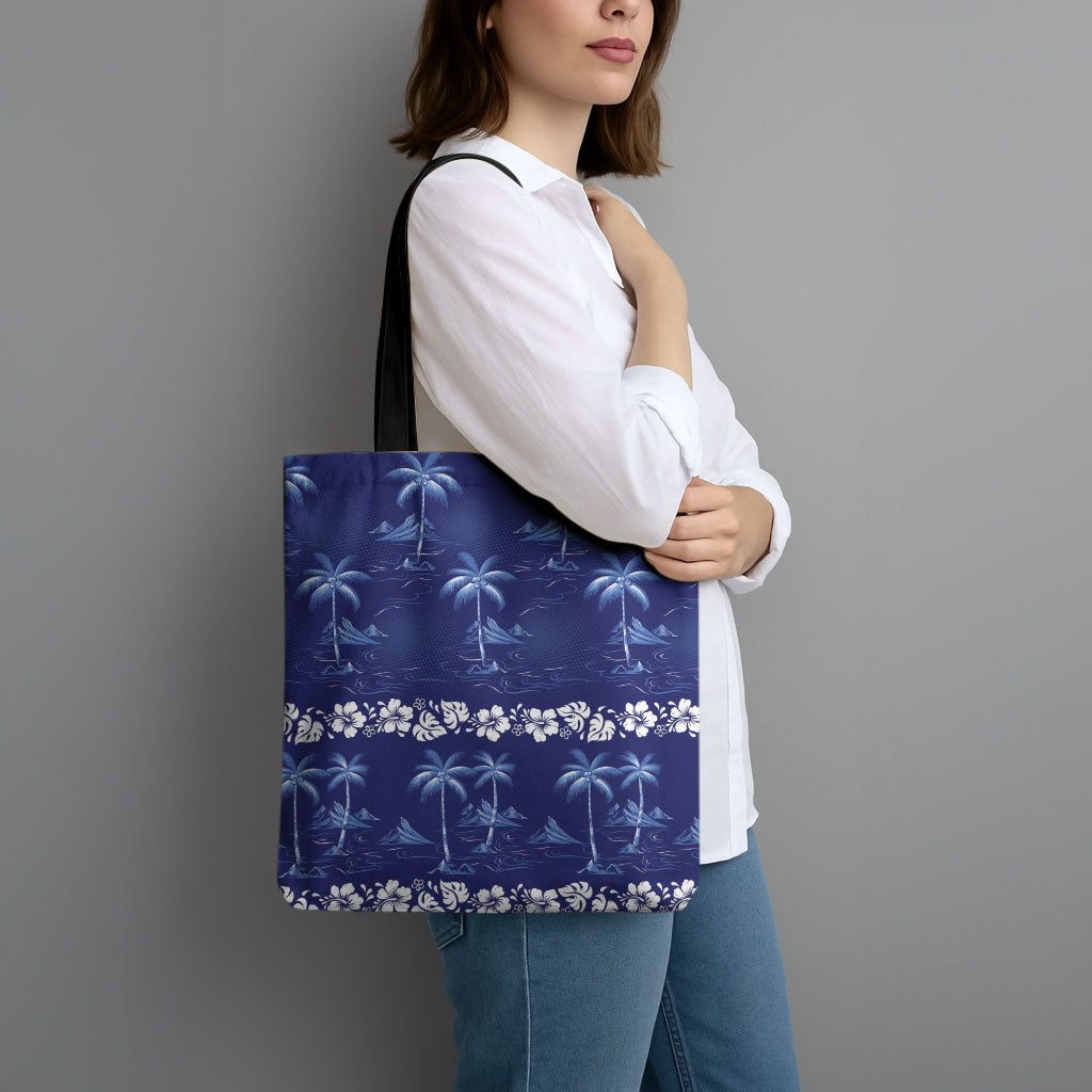 Blue Hawaii Palm Tree Hibiscus Tote Bag Fantasy Summer Vibe LT01 - Polynesian Pride