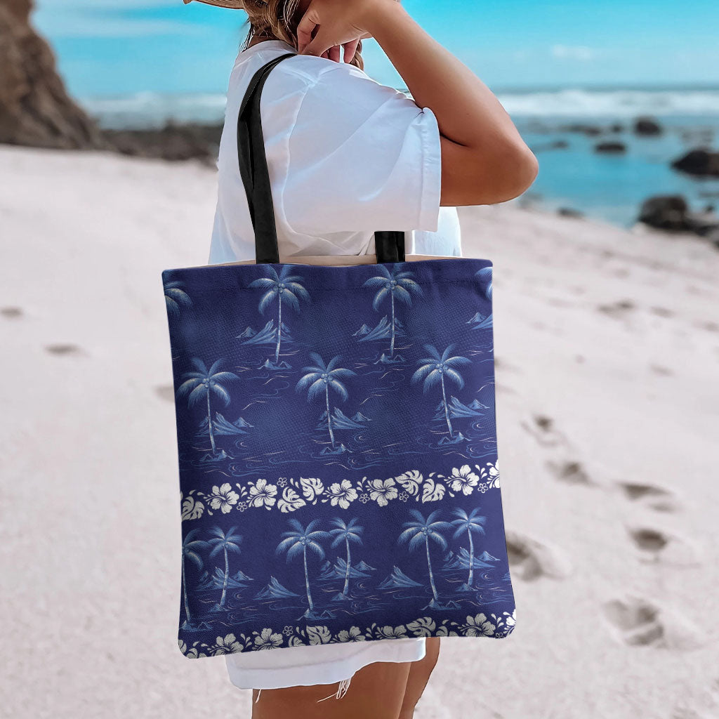 Blue Hawaii Palm Tree Hibiscus Tote Bag Fantasy Summer Vibe LT01 - Polynesian Pride