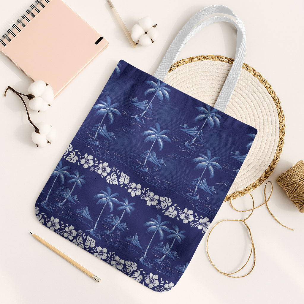 Blue Hawaii Palm Tree Hibiscus Tote Bag Fantasy Summer Vibe LT01 White Strap One Size Blue - Polynesian Pride