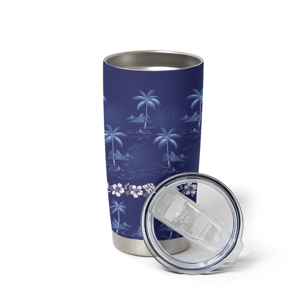 Blue Hawaii Palm Tree Hibiscus Tumbler Cup Fantasy Summer Vibe LT01 - Polynesian Pride