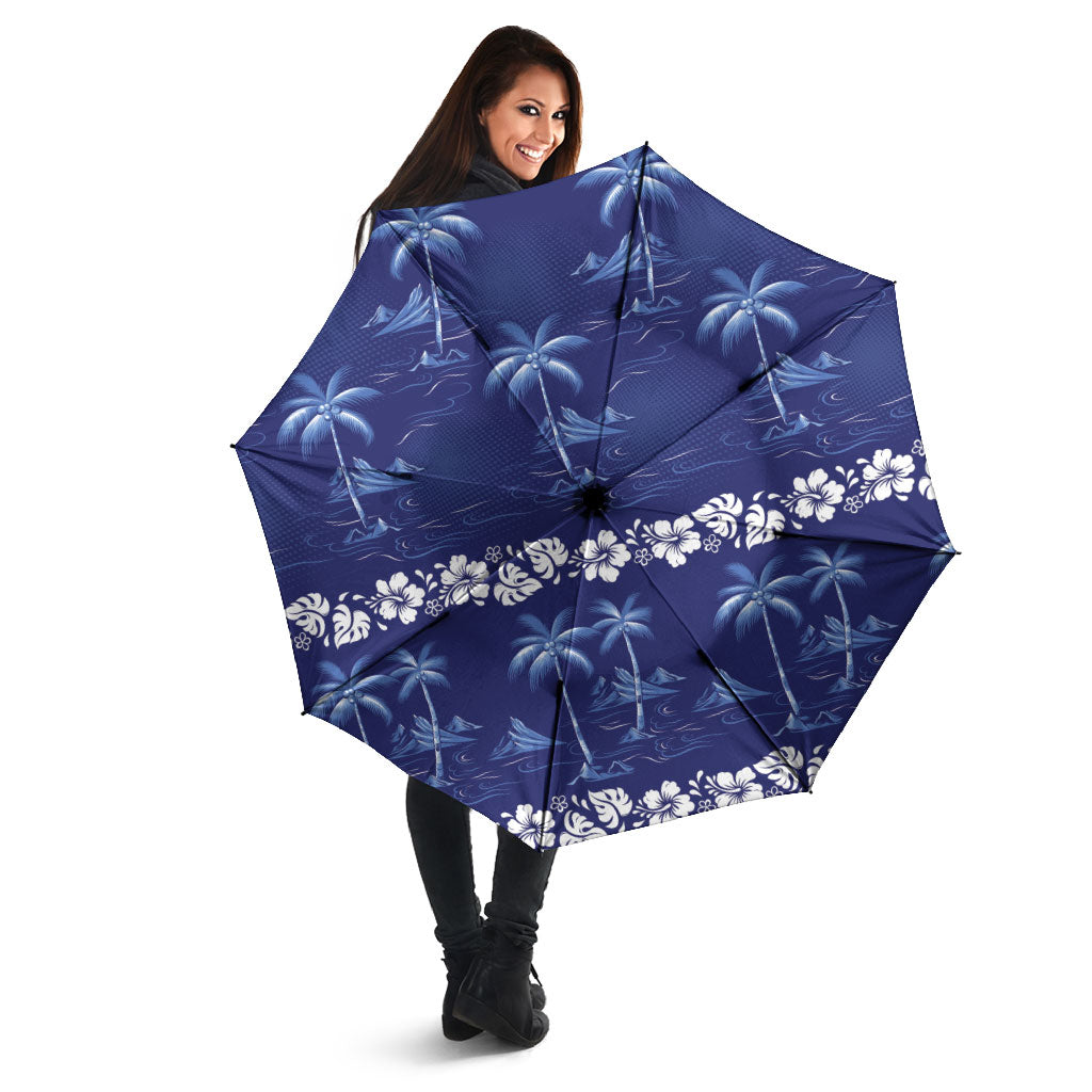 Blue Hawaii Palm Tree Hibiscus Umbrella Fantasy Summer Vibe