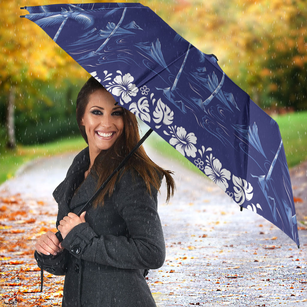 Blue Hawaii Palm Tree Hibiscus Umbrella Fantasy Summer Vibe