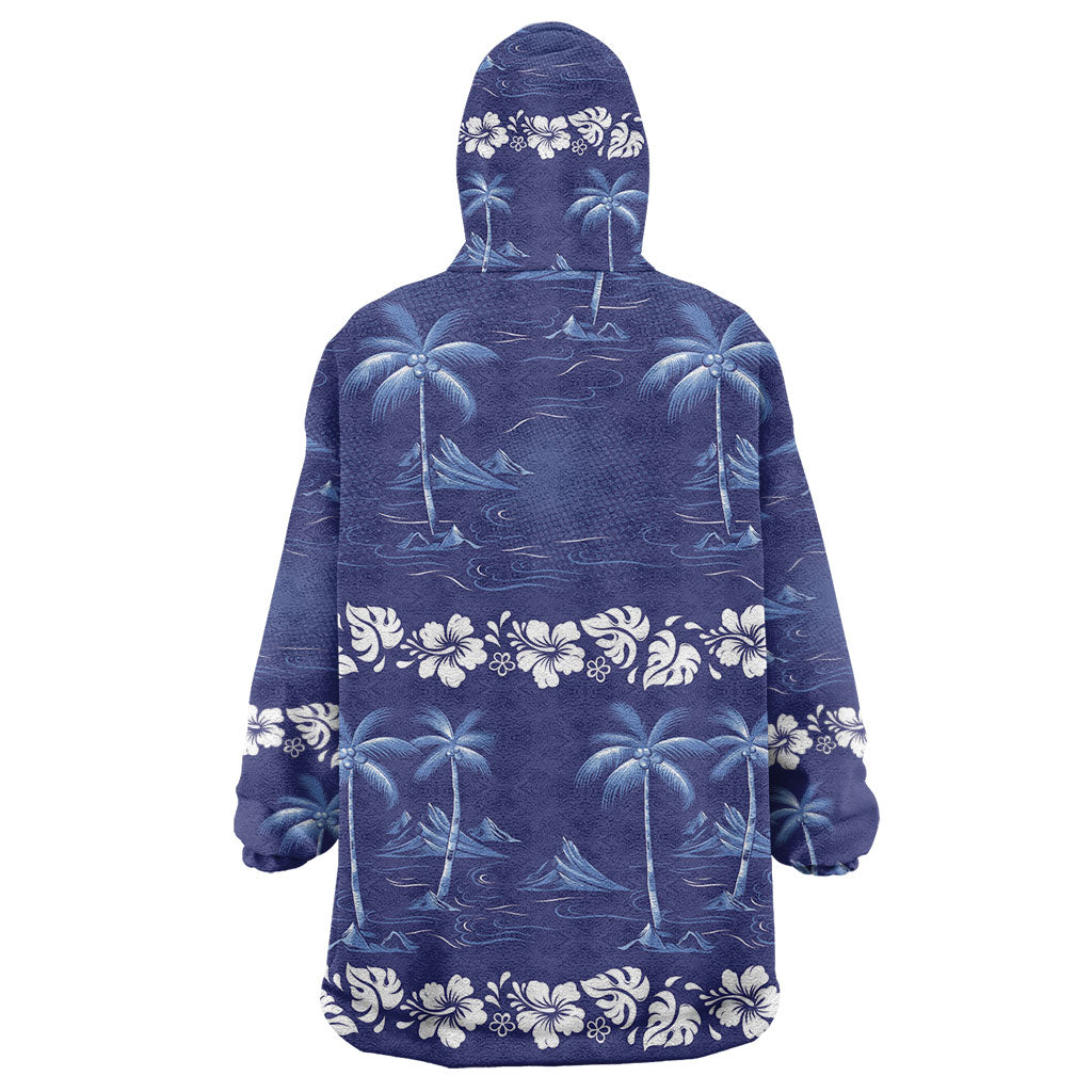 Blue Hawaii Palm Tree Hibiscus Wearable Blanket Hoodie Fantasy Summer Vibe