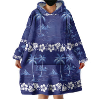 Blue Hawaii Palm Tree Hibiscus Wearable Blanket Hoodie Fantasy Summer Vibe