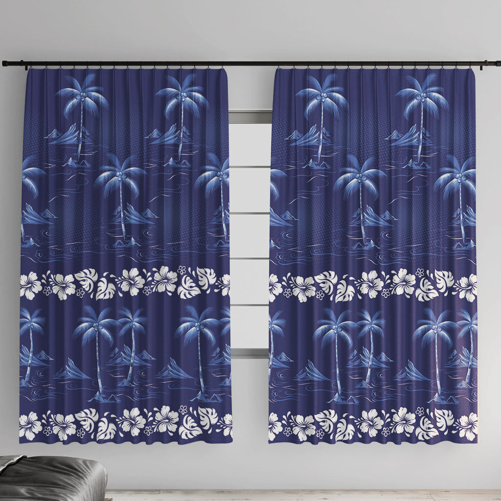 Blue Hawaii Palm Tree Hibiscus Window Curtain Fantasy Summer Vibe