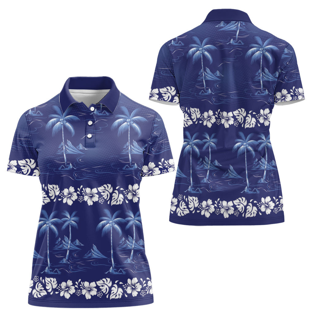 Blue Hawaii Palm Tree Hibiscus Women Polo Shirt Fantasy Summer Vibe LT01 - Polynesian Pride