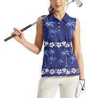 Blue Hawaii Palm Tree Hibiscus Women Sleeveless Polo Shirt Fantasy Summer Vibe LT01 - Polynesian Pride