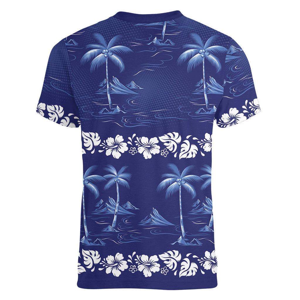 Blue Hawaii Palm Tree Hibiscus Women V-Neck T-Shirt Fantasy Summer Vibe LT01 - Polynesian Pride