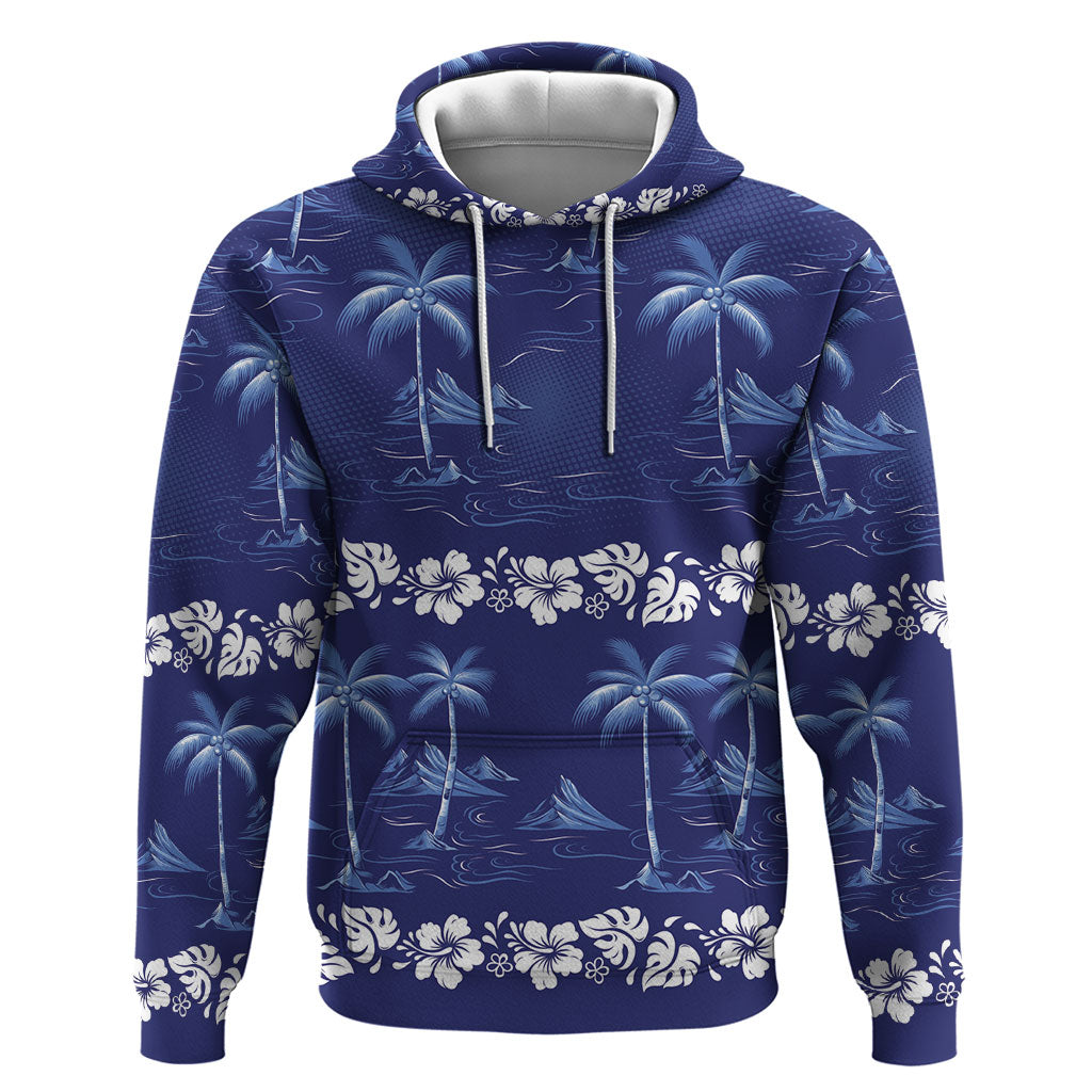 Blue Hawaii Palm Tree Hibiscus Zip Hoodie Fantasy Summer Vibe LT01 Pullover Hoodie Blue - Polynesian Pride