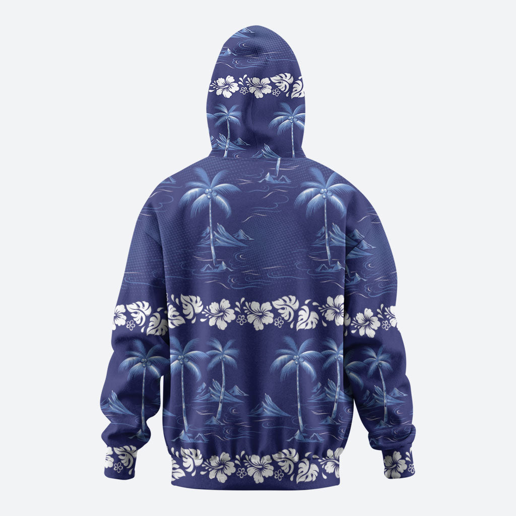Blue Hawaii Palm Tree Hibiscus Zip Hoodie Fantasy Summer Vibe LT01 - Polynesian Pride