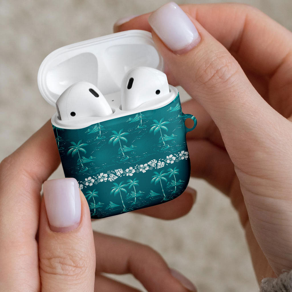 Cyan Hawaii Palm Tree Hibiscus AirPods Case Fantasy Summer Vibe LT01 - Polynesian Pride