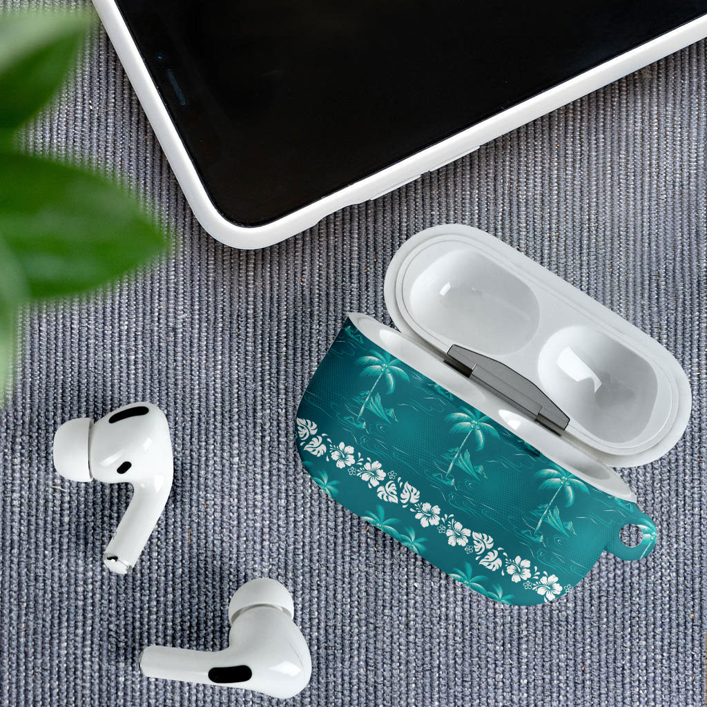 Cyan Hawaii Palm Tree Hibiscus AirPods Case Fantasy Summer Vibe LT01 - Polynesian Pride