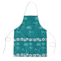 Cyan Hawaii Palm Tree Hibiscus Apron Fantasy Summer Vibe