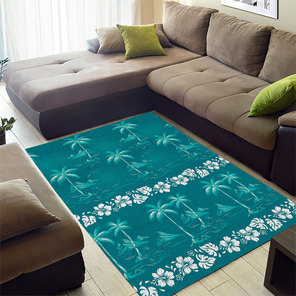 Cyan Hawaii Palm Tree Hibiscus Area Rug Fantasy Summer Vibe LT01 - Polynesian Pride