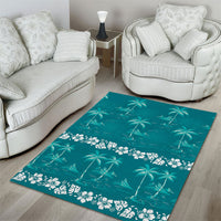 Cyan Hawaii Palm Tree Hibiscus Area Rug Fantasy Summer Vibe LT01 - Polynesian Pride
