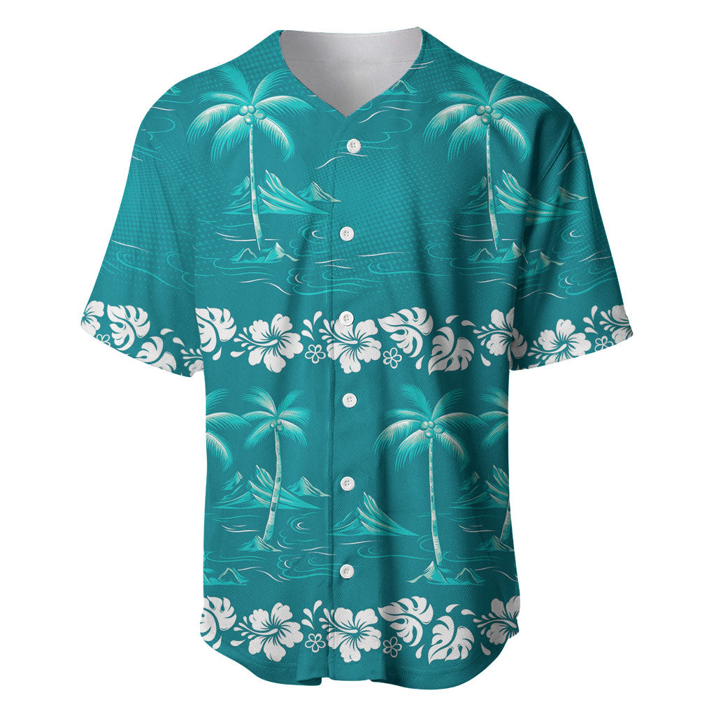 Cyan Hawaii Palm Tree Hibiscus Baseball Jersey Fantasy Summer Vibe
