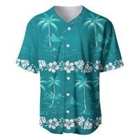 Cyan Hawaii Palm Tree Hibiscus Baseball Jersey Fantasy Summer Vibe