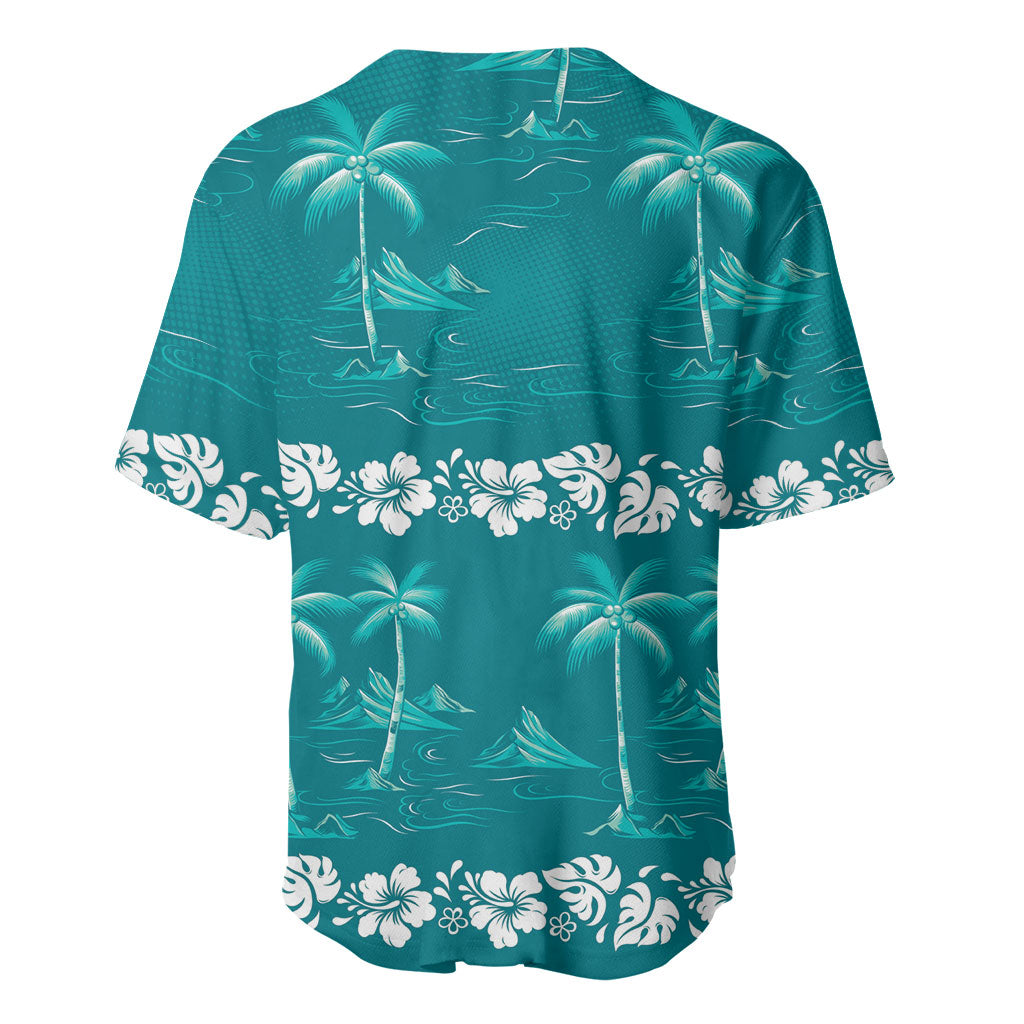 Cyan Hawaii Palm Tree Hibiscus Baseball Jersey Fantasy Summer Vibe