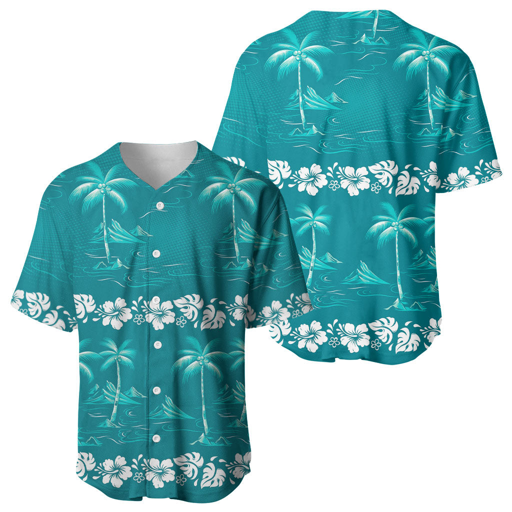 Cyan Hawaii Palm Tree Hibiscus Baseball Jersey Fantasy Summer Vibe