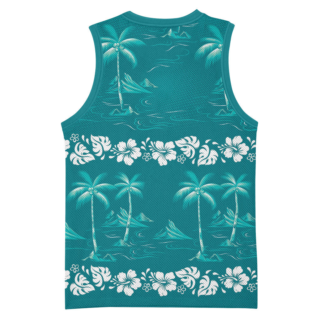 Cyan Hawaii Palm Tree Hibiscus Basketball Jersey Fantasy Summer Vibe LT01 - Polynesian Pride