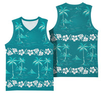 Cyan Hawaii Palm Tree Hibiscus Basketball Jersey Fantasy Summer Vibe LT01 - Polynesian Pride